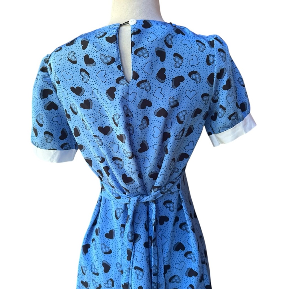 Late 1970s/Early 80s 100% Cotton Hearts & Polka Dot‎ Print Sailor Style Back Tie - Picture 4 of 6